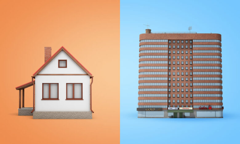 Comparatie vizuala intre un apartament si o casa