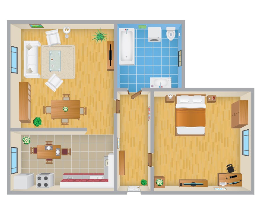 plan 3d pentru apartament decomandat